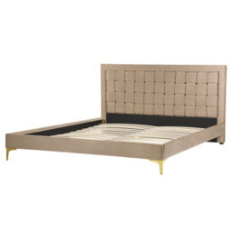 Beliani Bed Velvet Limoux 160 X 200 Cm (Eu King Size) Taupe - thumbnail 4