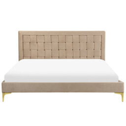 Beliani Bed Velvet Limoux 160 X 200 Cm (Eu King Size) Taupe - thumbnail 5