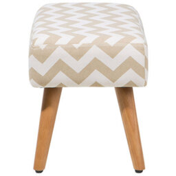 Wyld And Coco Beige Cotton Footstool With Rubberwood Legs And Chevron Pattern - 50 X 30 X 35 Cm - thumbnail 1