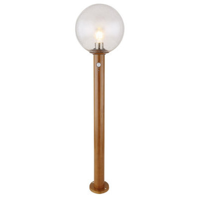 Luminosa Lighting Luminosa Ossy Pir Outdoor Bollard Wood Look Ip44 Clear Glass Shade 1X E27 Dawn Dusk Sensor - image 1