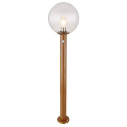 Luminosa Lighting Luminosa Ossy Pir Outdoor Bollard Wood Look Ip44 Clear Glass Shade 1X E27 Dawn Dusk Sensor - thumbnail 1