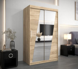 Arte Rhomb Contemporary Mirrored 2 Sliding Door Wardrobe 5 Shelves 2 Rails Oak Sonoma Effect (H)2000mm (W)1200mm (D)620mm - thumbnail 2