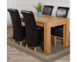 That's Furniture Kuba 150 X 85 Cm Chunky Medium Oak Dining Table And 4 Chairs Dining Set With Montana Black Leather Chairs - thumbnail 1