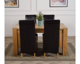 That's Furniture Kuba 150 X 85 Cm Chunky Medium Oak Dining Table And 4 Chairs Dining Set With Montana Black Leather Chairs - thumbnail 2