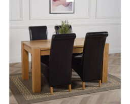 That's Furniture Kuba 150 X 85 Cm Chunky Medium Oak Dining Table And 4 Chairs Dining Set With Montana Black Leather Chairs - thumbnail 3