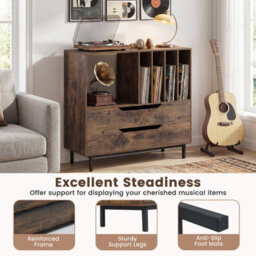 Gainoom Brown Record Player Stand Mid Century Turntable Stand Record Storage Cabinet - thumbnail 9