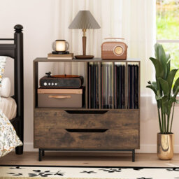 Gainoom Brown Record Player Stand Mid Century Turntable Stand Record Storage Cabinet - thumbnail 6