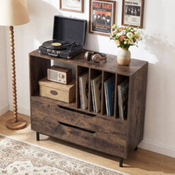 Gainoom Brown Record Player Stand Mid Century Turntable Stand Record Storage Cabinet - thumbnail 5