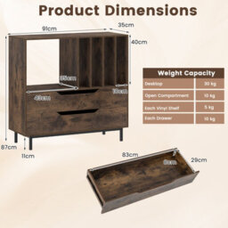 Gainoom Brown Record Player Stand Mid Century Turntable Stand Record Storage Cabinet - thumbnail 2