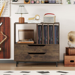 Gainoom Brown Record Player Stand Mid Century Turntable Stand Record Storage Cabinet - thumbnail 4