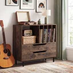Gainoom Brown Record Player Stand Mid Century Turntable Stand Record Storage Cabinet - thumbnail 3