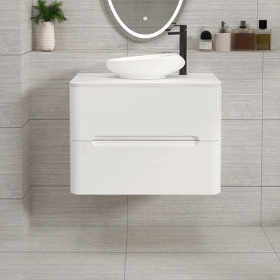 Royal Bathrooms Venice 700mm Gloss White Wall Mounted Bathroom Countertop Vanity Unit 2 Drawer With Nova Basin - image 1