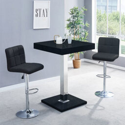 Furniture in Fashion Topaz Glass Black Gloss Bar Table With 2 Coco Black Stools - thumbnail 1