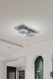 Darphe Rectangular Ceiling Crystal Chandelier, Chrome Plated Semi Recessed Led Ceiling Light, 42Cm - thumbnail 3
