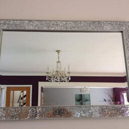 Deenz Crackle Mirror Mosaic Beveled Silver Frame Glass 90X60Cm Living Lounge Wall Hall