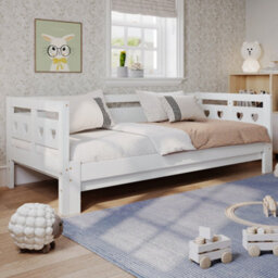 Matteo Charming Wooden Daybed With Pull-Out Trundle, 3Ft Single, Heart-Shaped Design, 90X190 Cm, White - thumbnail 7