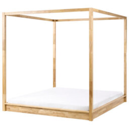 Beliani Four Poster Bed Wood Herliere 180 X 200 Cm (Eu Super King) Light Brown - thumbnail 1