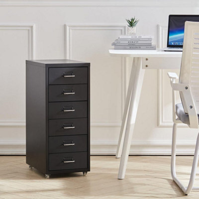 Living And Home 6 Drawers Black Vertical Mobile Metal File Cabinet Bedside Table With Wheels 685 mm - image 1