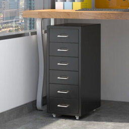 Living And Home 6 Drawers Black Vertical Mobile Metal File Cabinet Bedside Table With Wheels 685 mm - thumbnail 2