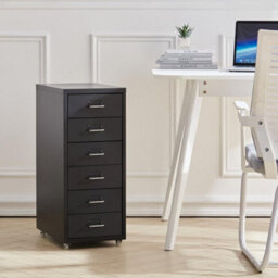 Living And Home 6 Drawers Black Vertical Mobile Metal File Cabinet Bedside Table With Wheels 685 mm