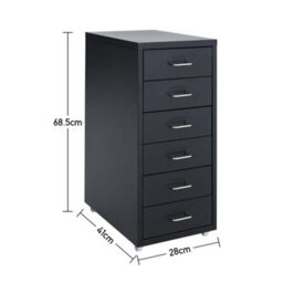 Living And Home 6 Drawers Black Vertical Mobile Metal File Cabinet Bedside Table With Wheels 685 mm - thumbnail 8