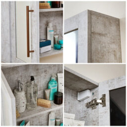 Homestylestore 600 X 650mm Concrete Grey Wall Mounted Mirrored Door Bathroom Cabinet And Brushed Copper T Bar Handles - thumbnail 3