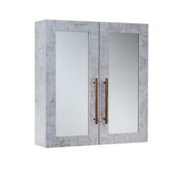 Homestylestore 600 X 650mm Concrete Grey Wall Mounted Mirrored Door Bathroom Cabinet And Brushed Copper T Bar Handles