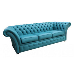 Chesterfield 3 Seater Sofa Settee Shelly Dark Teal Real Leather In Balmoral Style - thumbnail 3
