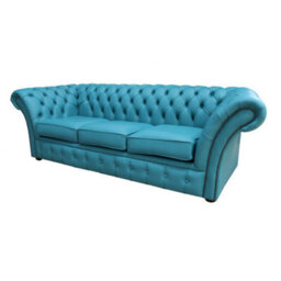 Chesterfield 3 Seater Sofa Settee Shelly Dark Teal Real Leather In Balmoral Style - thumbnail 2