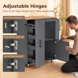 Kitchen Trolley On Wheels, Rolling Kitchen Island Cart With Power Outlet Grey - thumbnail 5