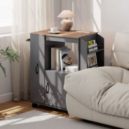 Kitchen Trolley On Wheels, Rolling Kitchen Island Cart With Power Outlet Grey - thumbnail 6