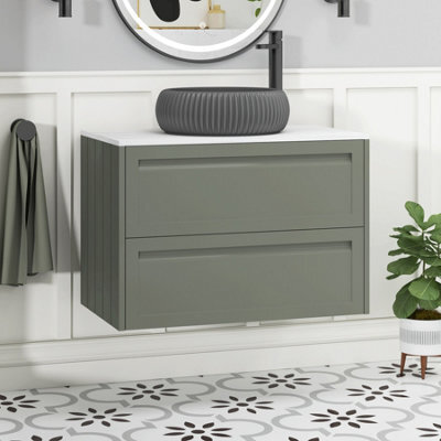 Royal Bathrooms Royal Bathroom Elmore 800mm Matt Green Wall Mounted Countertop Bathroom Vanity Unit 2 Drawer With Milan Black Basin - image 1