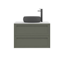 Royal Bathrooms Royal Bathroom Elmore 800mm Matt Green Wall Mounted Countertop Bathroom Vanity Unit 2 Drawer With Milan Black Basin - thumbnail 7