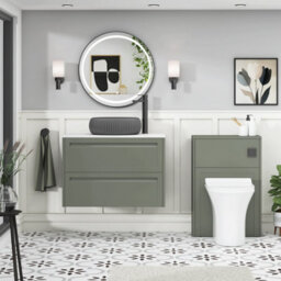 Royal Bathrooms Royal Bathroom Elmore 800mm Matt Green Wall Mounted Countertop Bathroom Vanity Unit 2 Drawer With Milan Black Basin - thumbnail 5