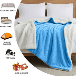 Moonlight Bedding Sherpa Fleece Blanket Sky Blue Super King Soft Thick & Fluffy Reversible Throw For Sofa, Bed & Travel Blanket - thumbnail 4