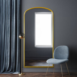 "Mirroroutlet Angustus Gold Metal Framed Arched Full Length Wall Leaner Mirror 67""x33"" (170X85Cm)"