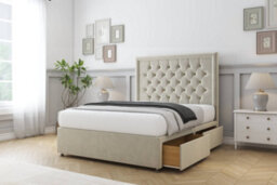 "Sloomy Montana Cream Plush Divan Bed Base 2 Drawers Same Side With 26"" Strutted Headboard 5' King" - thumbnail 4