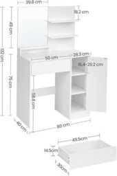 Ledrem Dressing Table, Vanity Table With Large Mirror, Adjustable Shelves, 1 Drawer, 2 Open Shelves, Modern Makeup Desk, White  - thumbnail 6