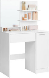 Ledrem Dressing Table, Vanity Table With Large Mirror, Adjustable Shelves, 1 Drawer, 2 Open Shelves, Modern Makeup Desk, White  - thumbnail 2