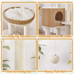 Yaheetech Beige 91 Cm Tall Rattan Cat Tree With Natural Sisal Scratching Post - thumbnail 4