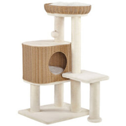 Yaheetech Beige 91 Cm Tall Rattan Cat Tree With Natural Sisal Scratching Post - thumbnail 2