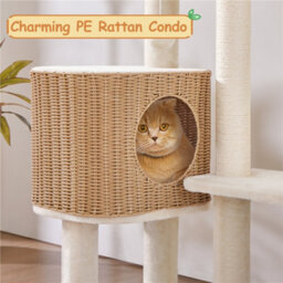 Yaheetech Beige 91 Cm Tall Rattan Cat Tree With Natural Sisal Scratching Post - thumbnail 8