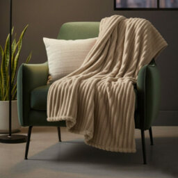 Chunky Ribbed Mink Throw Ultra Soft Warm Elegant Blanket For Sofa Or Bed Beige