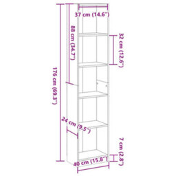 Vidaxl Bookcase Sonoma Oak 40X24X176 Cm Engineered Wood - thumbnail 9