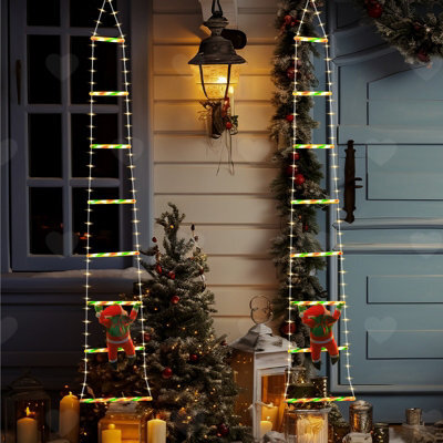 Amorly 2Pcs Multicolor Santa Ladder String Lights 1.7M, 8Mode Waterproof Led Christmas Lights, Festive Ornament For Xmas Tree, Home Wall - image 1
