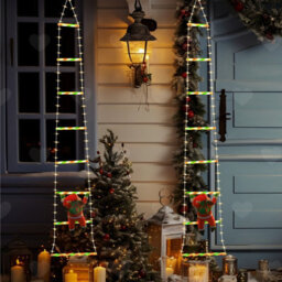 Amorly 2Pcs Multicolor Santa Ladder String Lights 1.7M, 8Mode Waterproof Led Christmas Lights, Festive Ornament For Xmas Tree, Home Wall - thumbnail 1