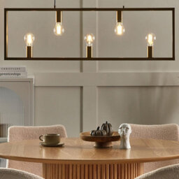 Wyld And Coco Brass 5-Light Rectangular Pendant Lamp In Brushed Iron, W100 X D4 X H127Cm - thumbnail 2