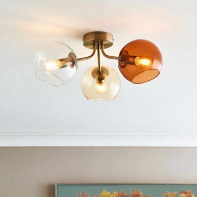 Pagazzi Lighting Pagazzi Branco 3 Light Antique Brass Semi Flush Ceiling Light