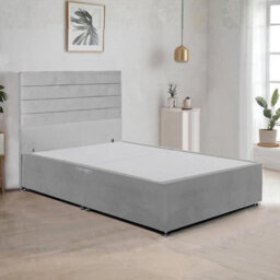 Silver Plush Fabric 5Ft King Size Bed Frame With 48 Inch Horizontal Line Headboard And 2 Drawers - thumbnail 2