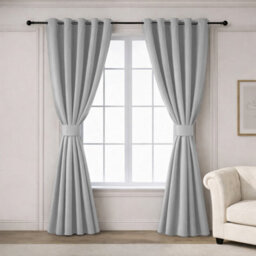 Oxford Homeware Plain Light Grey 230Gsm Blackout Curtain Thermal Insulated Eyelet For Living Room Curtain Pair (W)168Cm X (L)183Cm - thumbnail 2